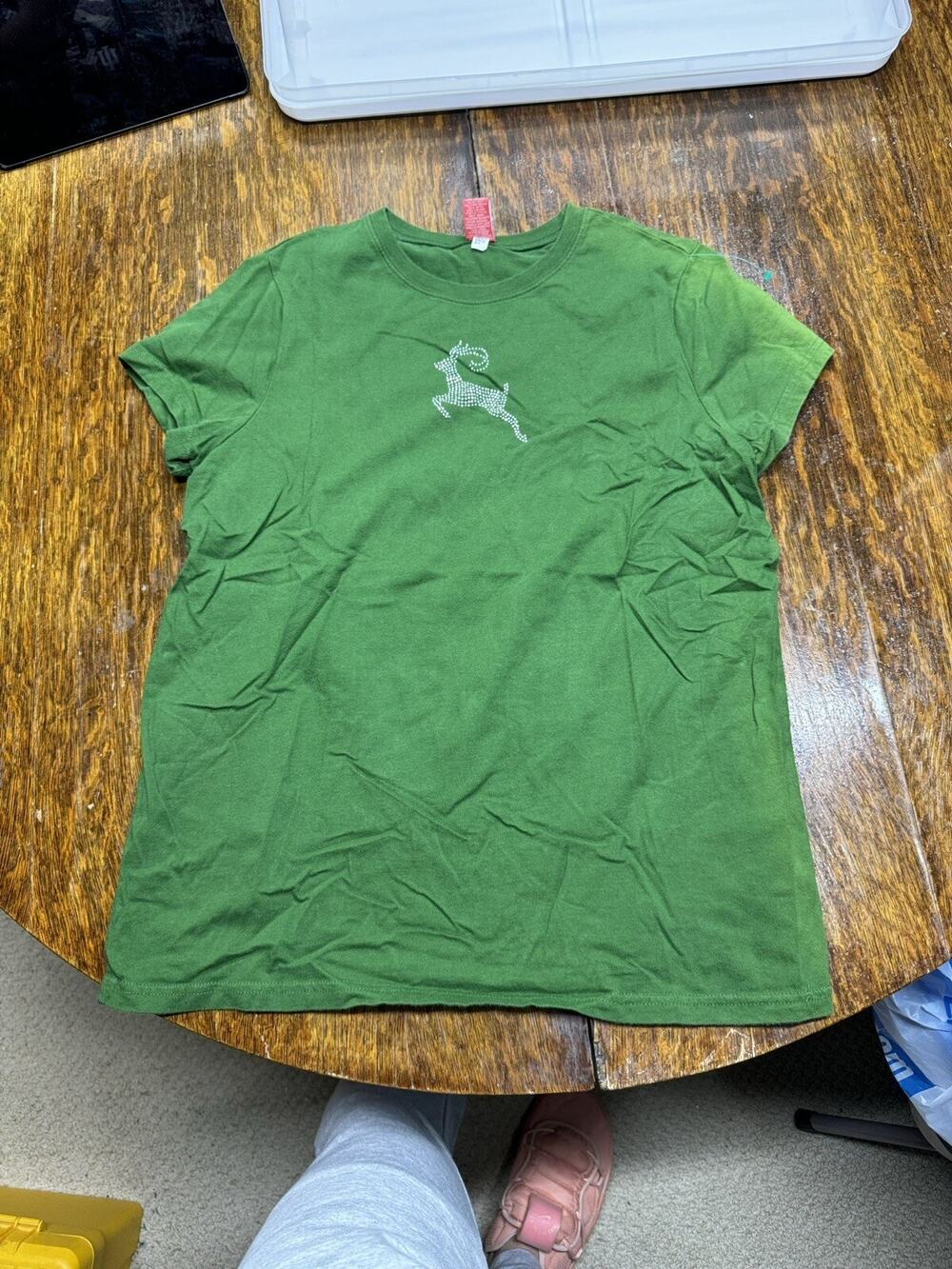 John Deere Shirt Womens 2XL Green Buck Logo Short Sleeve Pullover Top